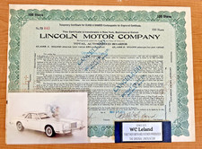 Lincoln Motor Company-Stock Certificate-1920- signed by Leland & Nash-w/postcard