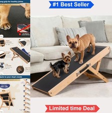 Dog Ramp for Couch Foldable Wooden Pet Ramp Non-Slip Rubber Surface 7 Heights
