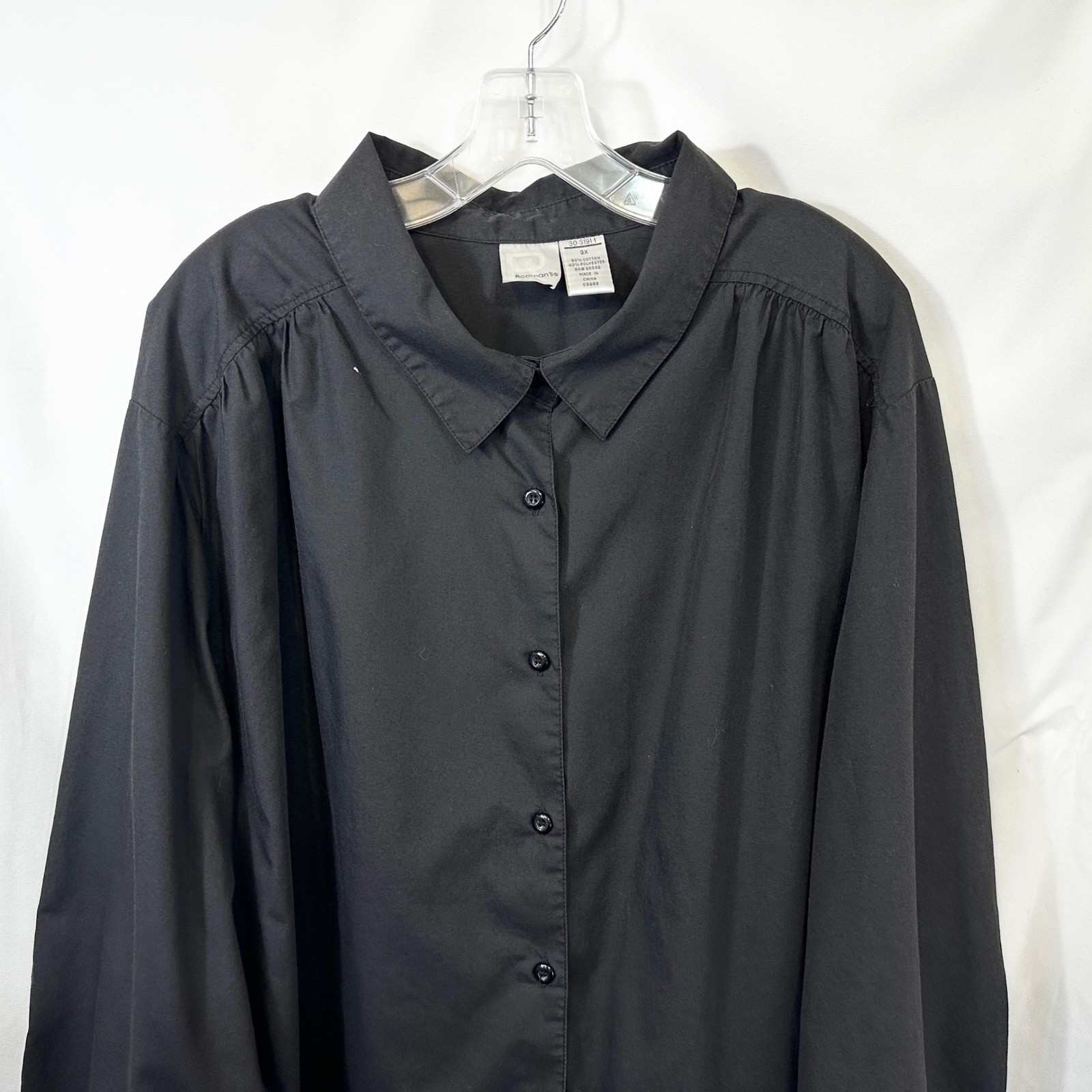 Roamans Plus Size 3X Top Solid Black Button Up Lo… - image 3