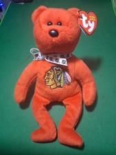 TY W Tag Beanie Baby STANLEY the Bear Jewel-Osco Chicago Blackhawks Hockey Plush