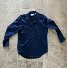 Calvin Klein Mens Large Infinite Wrinkle Free Slim Fit Dress Shirt Navy Blue