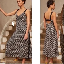 Medium NWT La Ligne Silk Eva Midi Dress in Black Ivory Stripe