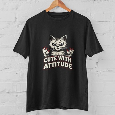 Cute With Attitude Cat T-Shirt Funny Cat Lover Graphic Tee Gift Unisex