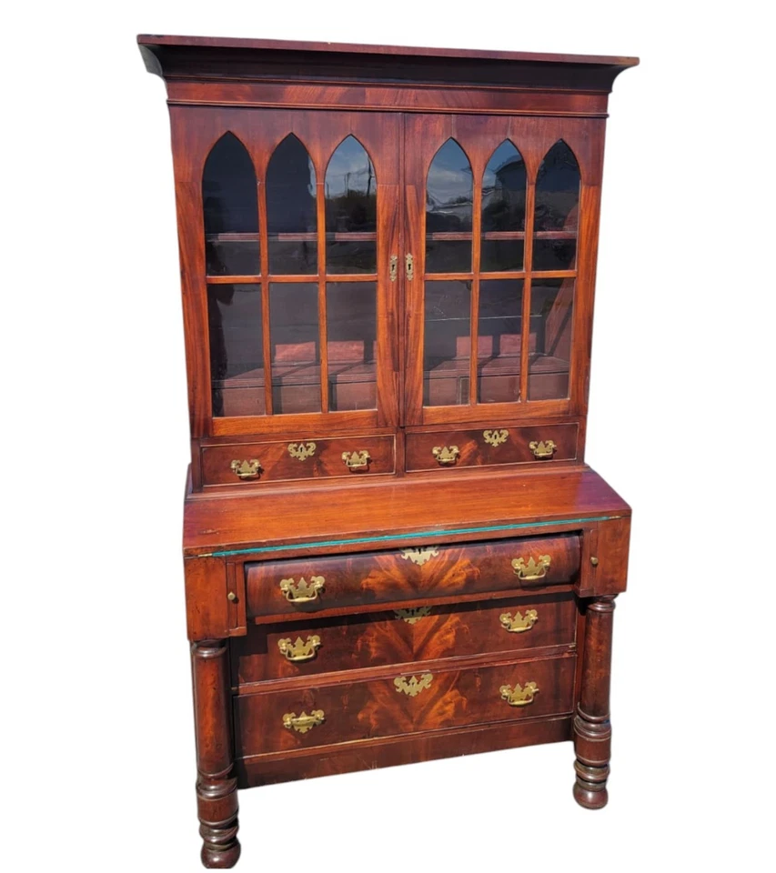 Antigua estantería de escritorio secretaria caoba Imperio clásico americano del siglo XIX Foto 2 de 4