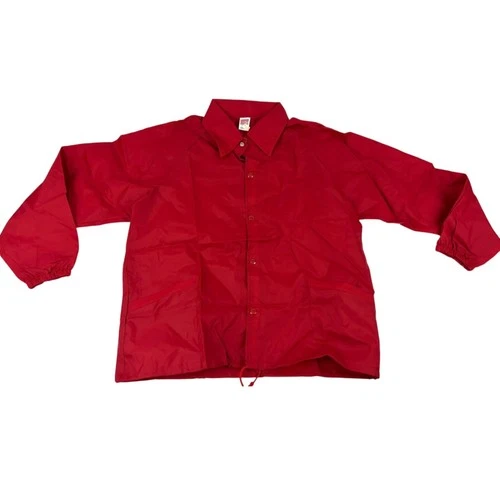 Vintage Soffe Windbreaker Jacket Men LARGE Red Nylon Snap-Closure 1990s NEW - product listing photo