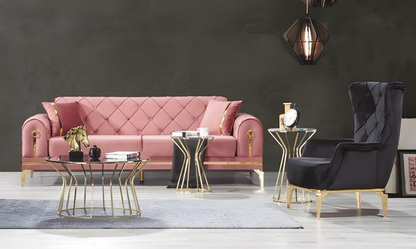 Chesterfield Rosa Edelstahl Sofa Moderne Polstercouch Luxus Dreisitzer-image