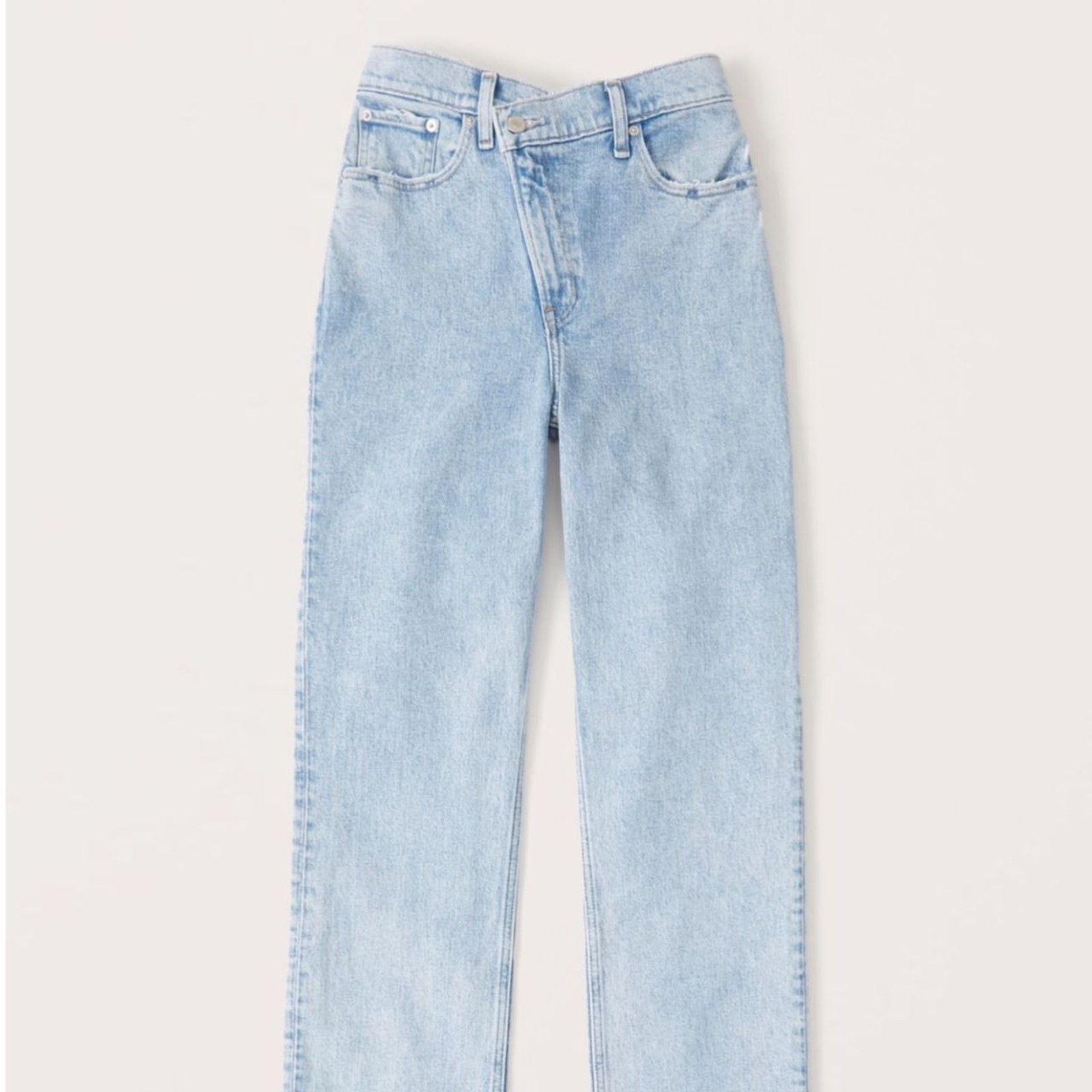 A&F ULtra High Rise 90s Straight Jeans, Light with Criss-Cross Waist Band, sz 24