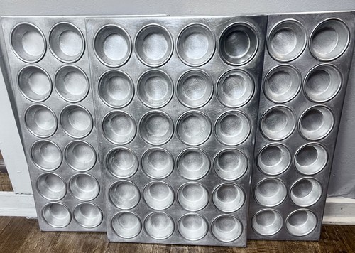 3 - Vintage Commercial 24 Cup Muffin Pan | Heavy Duty Aluminum Bakeware