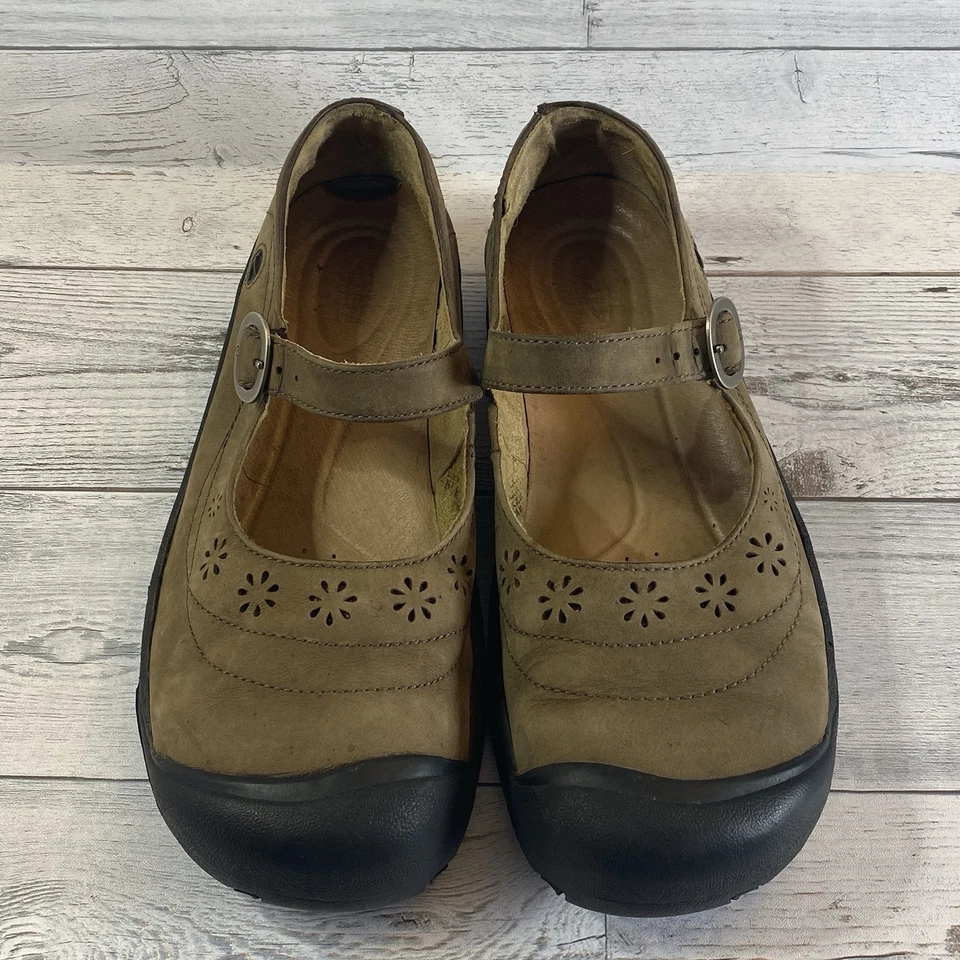 Keen Mary Jane Shoes Womens 11 Brown Leather Floral Cutout Comfort Strap Walking - Image 3 of 4