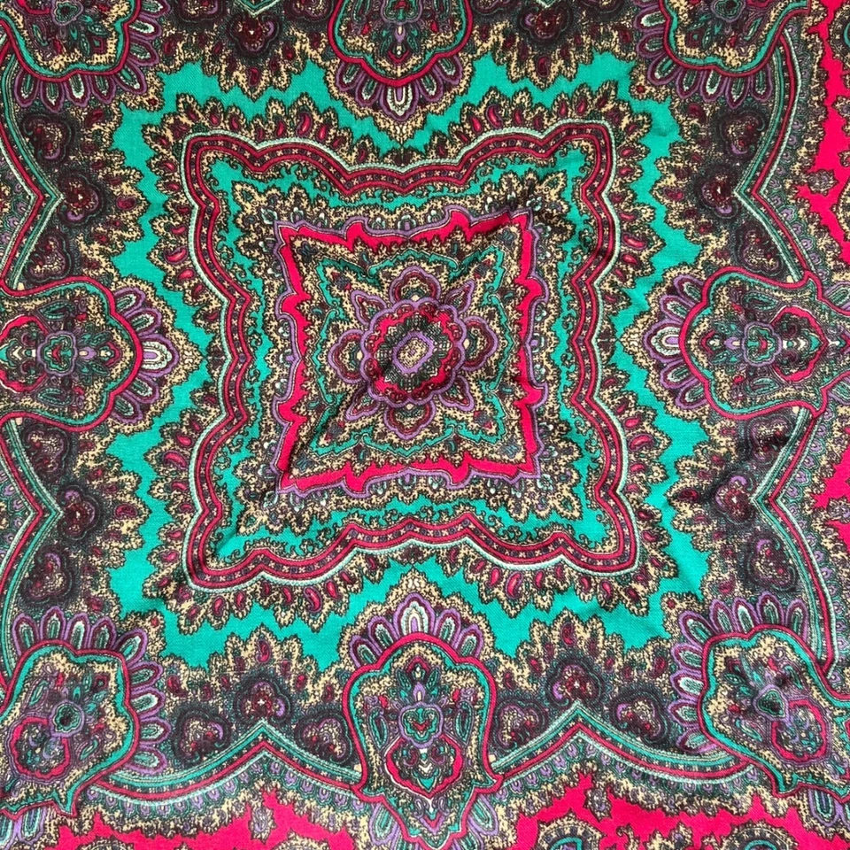 Bufanda vintage 100 % lana verde azulado cachemir hecha en Italia cuadrada grande 27x27 Foto 2 de 4