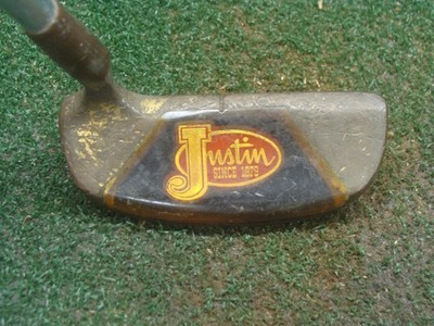 Vintage Matzie Velvet Touch Brass head putter with ''JUSTIN BOOTS'' logo RH 35''