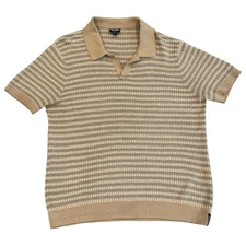 Todd Snyder Montauk Knit Sweater Polo Men’s L Beige Blue Linen Cotton Retro Vtg