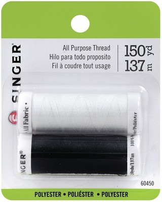 Singer Allzweck Polyester Garn 200yd 2/Pkg - Schwarz & Weiß - 60450