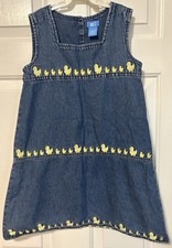 Vintage OCI Denim Jumper Girls Size 6X Duck Embroidered Blue Jean Ducks