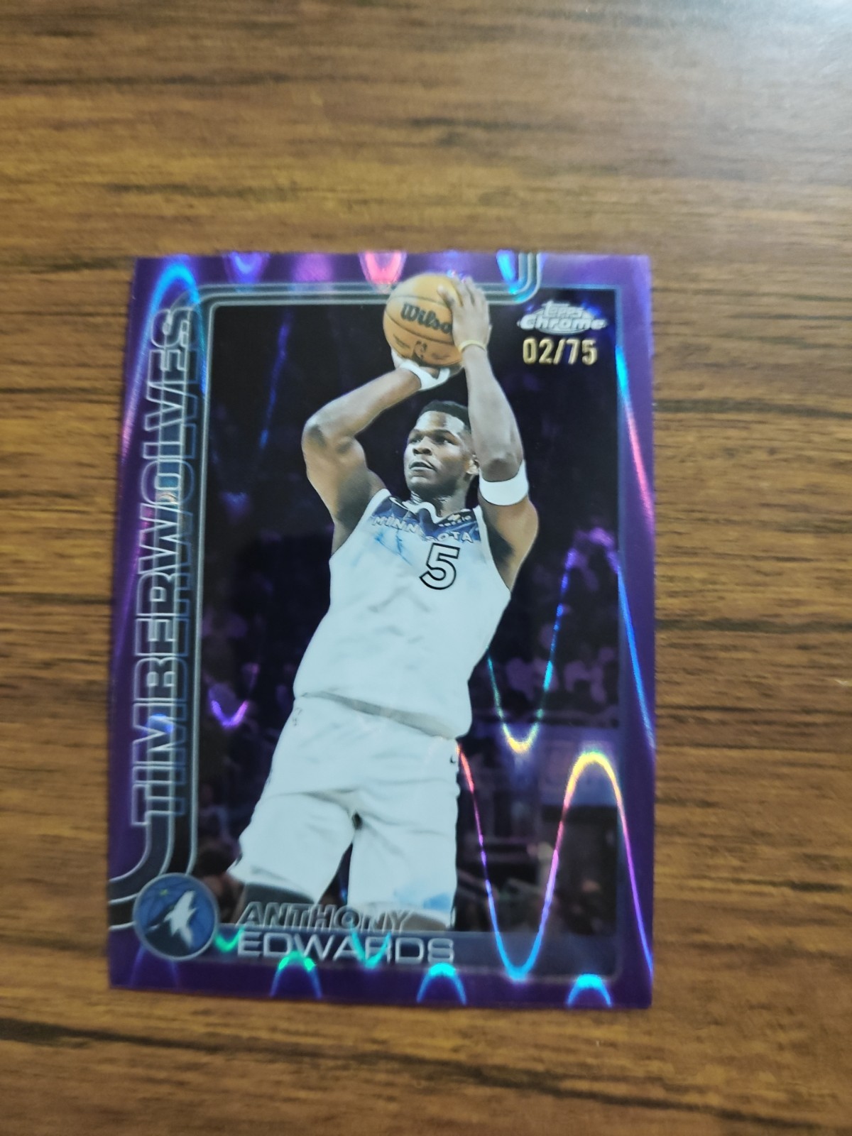 Anthony Edwards 2025 Topps Chrome #151 Purple Pulsar Refractor /75 