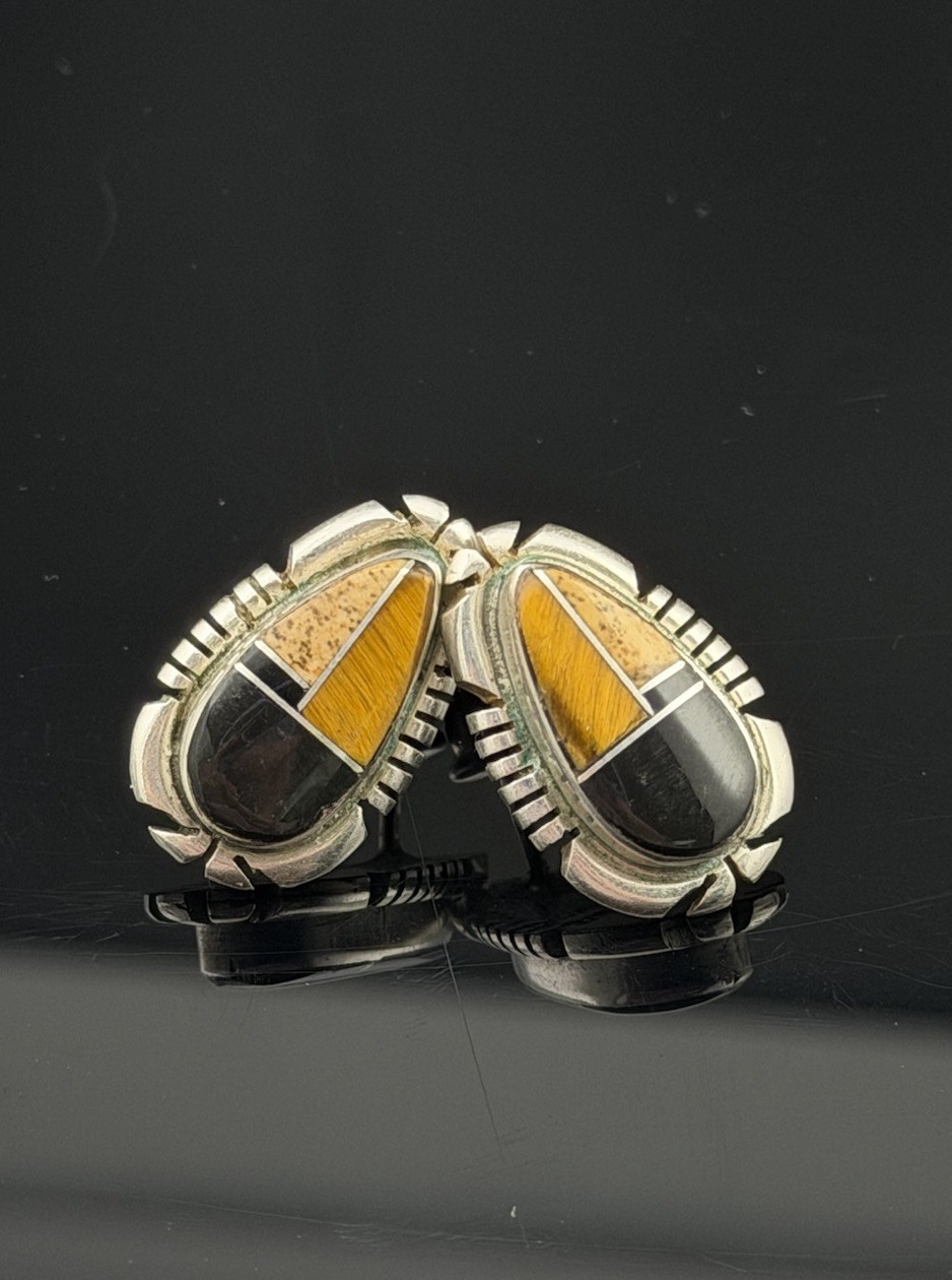 Native Signed SPENCER Sterling Silver Inlaid Gems… - image 1