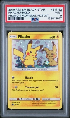 POKEMON TEAM UP SM BLACK STAR PROMO PIKACHU #SM162 HOLO PSA 9 MINT #132013617