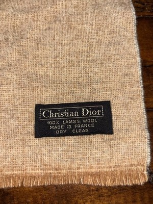 Vintage Christian Dior Scarf in Carmel Light Brown 100% Lambs Wool Made France