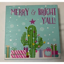 Quill to Paper by Sixtrees Merry Bright Yall Cactus Christmas Wood Sign