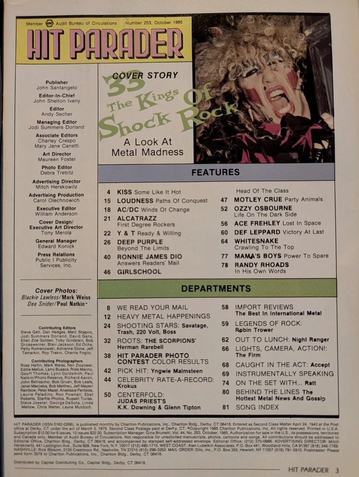 Hit Parader October 1985 Shock Rock, KISS, Ace Frehley, Motley Crue, Ratt, AC/DC - Image 2 of 4