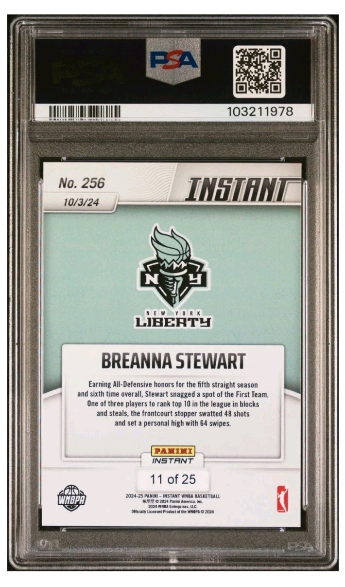 2024-25 Panini Instant WNBA Breanna Stewart #256 Jungle /25 PSA 10 GEM MINT view 2