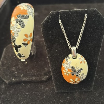 Belle Etoile Butterfly Kisses Sterling Silver Enamel Bangle & Pendant Set 85.1g