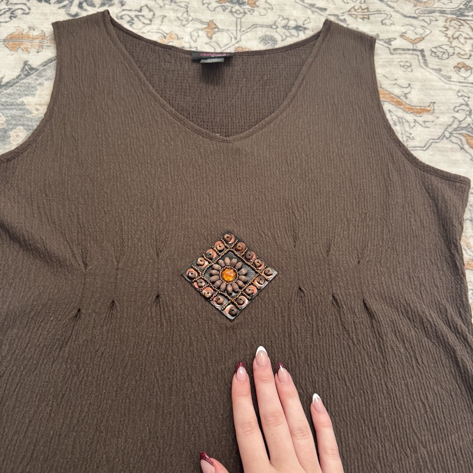 Notations Brown Lightweight Beaded Embellished Ta… - image 3