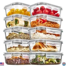 Vtopmart 10-Pack 22oz Glass Food Storage Containers, Airtight Lids, Microwave