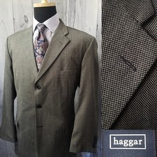 Vintage 80s Haggar Mens Blazer 46R Gray Birdseye Sport Coat