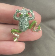 Adorable Vintage Green Enamel Frog Brooch Movable Articulated Legs Brooch Pin