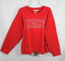 Michael Kors Women's Red Sweatshirt L Silver Rhinestone Logo Pullover NWT