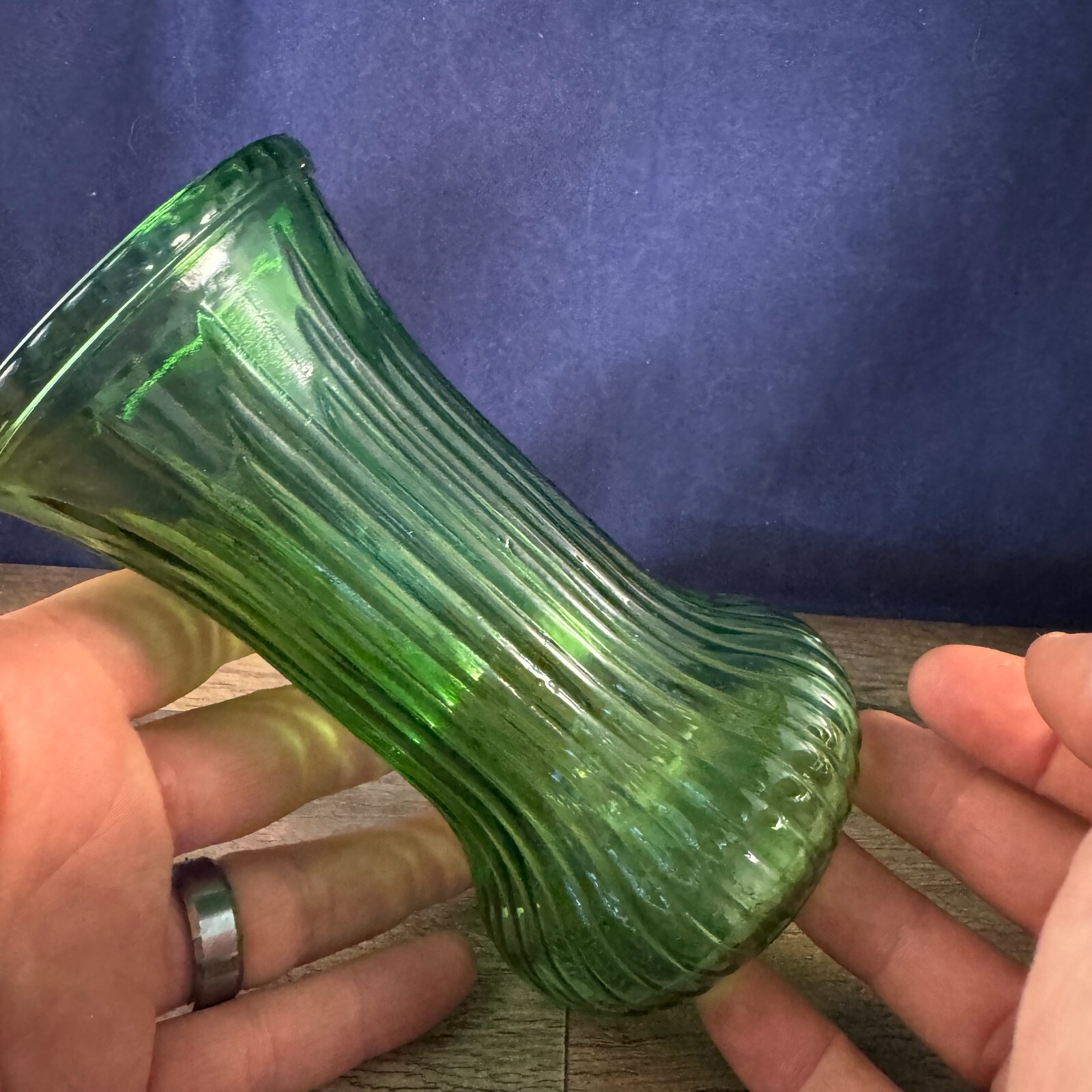 E.O. Brody Co Cleveland OH Emerald Green Pleated Vase 3.5"Dia 6"H