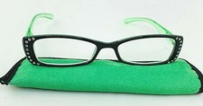 Art Wear Green Rhinestone Womens 1.25 Readers Reading Glasses with Soft Case