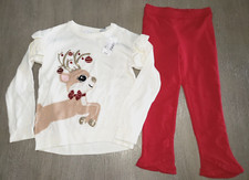 GIRLS NEW PLACE CHRISTMAS PANTS TOP SET MSRP 49.95 5T deer sequins balls pants