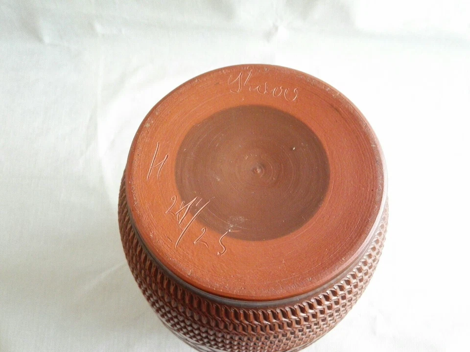 Vase Blumenvase Blumentopf bauchig aus Ton verziert h-  ca. 25 cm d-18 cm - Bild 4 von 4