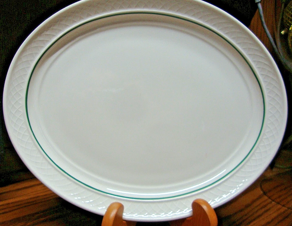 Homer Laughlin HHA Gothic 13" Oval Platter Plate Green Band Restaurant Ware  i27 - Image 3 of 4