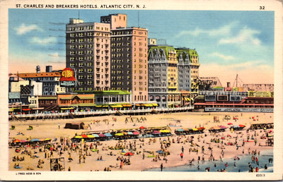 St. Charles And Breakers Hotels Atlantic City Vintage Postcard