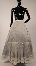 ANTIQUE EDWARDIAN SHEER WHITE COTTON BATISTE SKIRT W RUCHING PLEATS