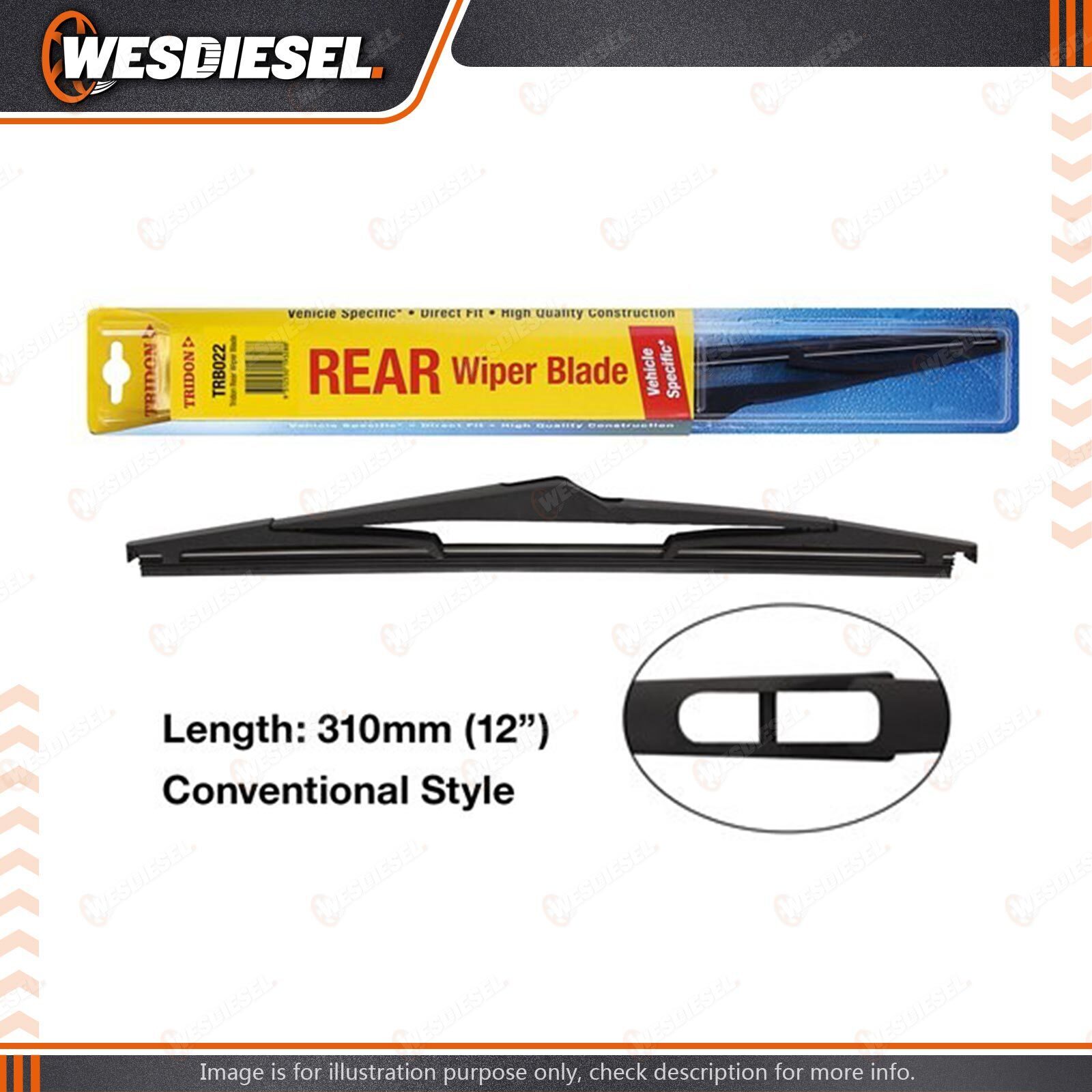 Tridon Rear Conventional Plastic Wiper Blade 250mm fits Ford Fiesta WS