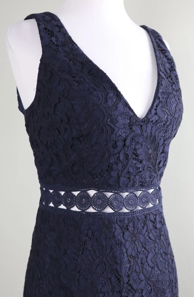 BARDOT $128 Navy Lace Sheer Waist Flounce Mermaid Midi Dress Size US 8 / Medium - Image 3 of 4