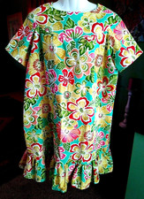 VINTAGE WOMEN'S MULTICOLOR FLORAL PRINT BARKCLOTH MUUMUU HAWAIIAN DRESS XL XXL