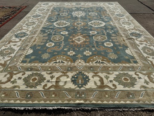 10x14 BLUE OUSHAK RUG HANDMADE handwoven oriental new wool soft clean big ushak