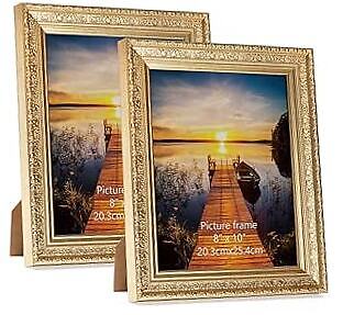 8x10 Picture Frames Set of 2, Vintage Photo Frame 8 by 10 for 8x10 inch Gold-image