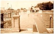 Swimmer Diving at Municipal Pool New Hampton Iowa IA 1930s RPPC Postcard Unused