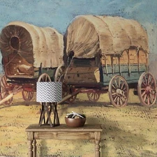Western Cowboy Theme Wall Mural Decor. Study of Covered Wagons by Samuel Colman.