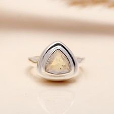 925 Sterling Silver Natural Rainbow Moonstone Bezel Statement Daughter Boho Ring