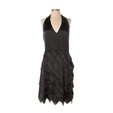 Papell Boutique Evening Halter Open Back Tier Satin Ruffle Mini Dress Size 6