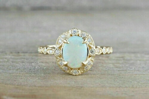 2Ct Oval Cut Lab Created Fire Opal Women's Fashion Ring 14K Yellow Gold Plated - Picture 1 of 4
