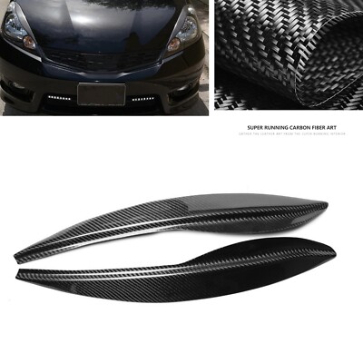 2pcs Carbon Fiber Headlight Eyelid Eyebrow Cover For Ford Honda Fit Jazz 2009-12