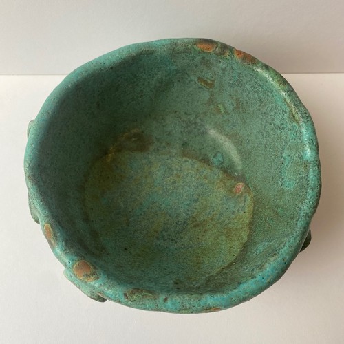 Funky Turquoise Blue/Green Geometric 3D Triangle Handmade Pottery Bowl 5.75" - Picture 5 of 10